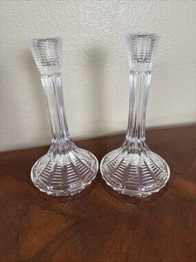 Crystal Candle Holders by Royal Crystal Rock Set of 2 Italy
